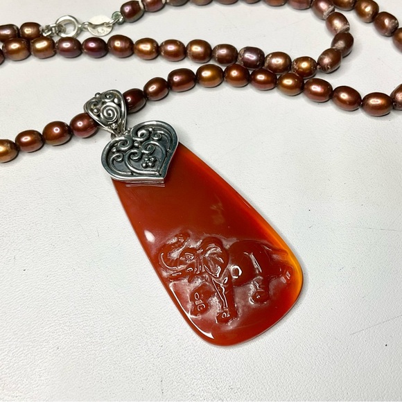 Sajen Sterling Pearl Carnelian Carved Pendant Necklace Combo - Picture 2 of 8
